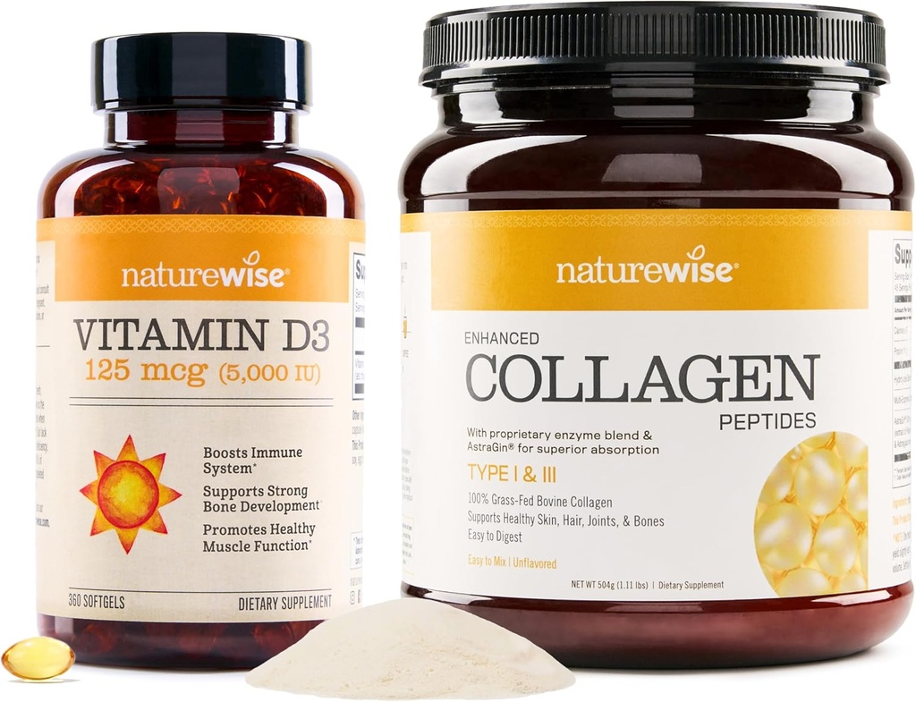 NatureWise ビタミン D3 5000iu (125 mcg) 1年 健康な筋肉のための供給 機能高められたコラーゲンのペプチッド(45のサービング) - 加水分解されたタイプI及びIII