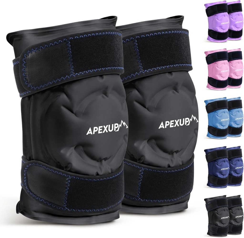 膝の痛みの軽減、外科の後の大きい再使用可能な覆いのためのAPEXUPのアイスパック、傷害のための適用範囲が広いゲルの冷たいパック、背部、肩、肘、足首および足のための痛みの軽減(黒、XXL、2PK)