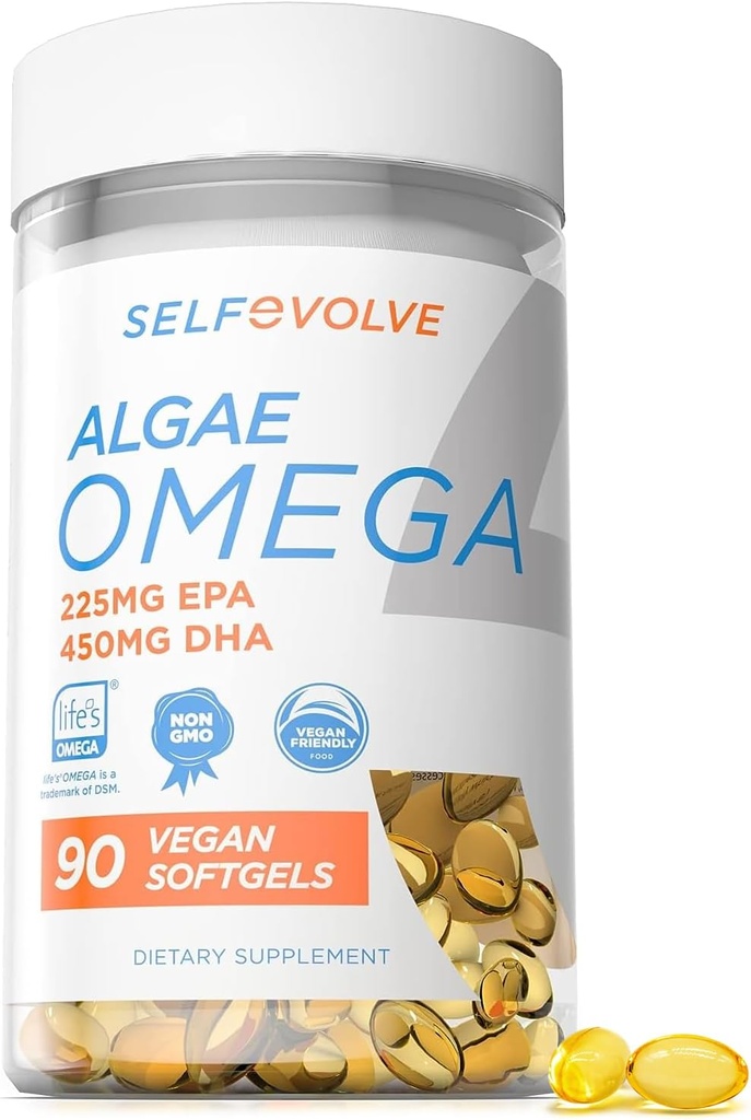 Algaeオメガ3 1,500mg - 特許取得済みのライフオメガ3のビーガンサプリメント - 高用量EPA&DHA - 魚油よりも優れています - 心、脳、関節の健康をサポート - 90ビーガンSoftgels