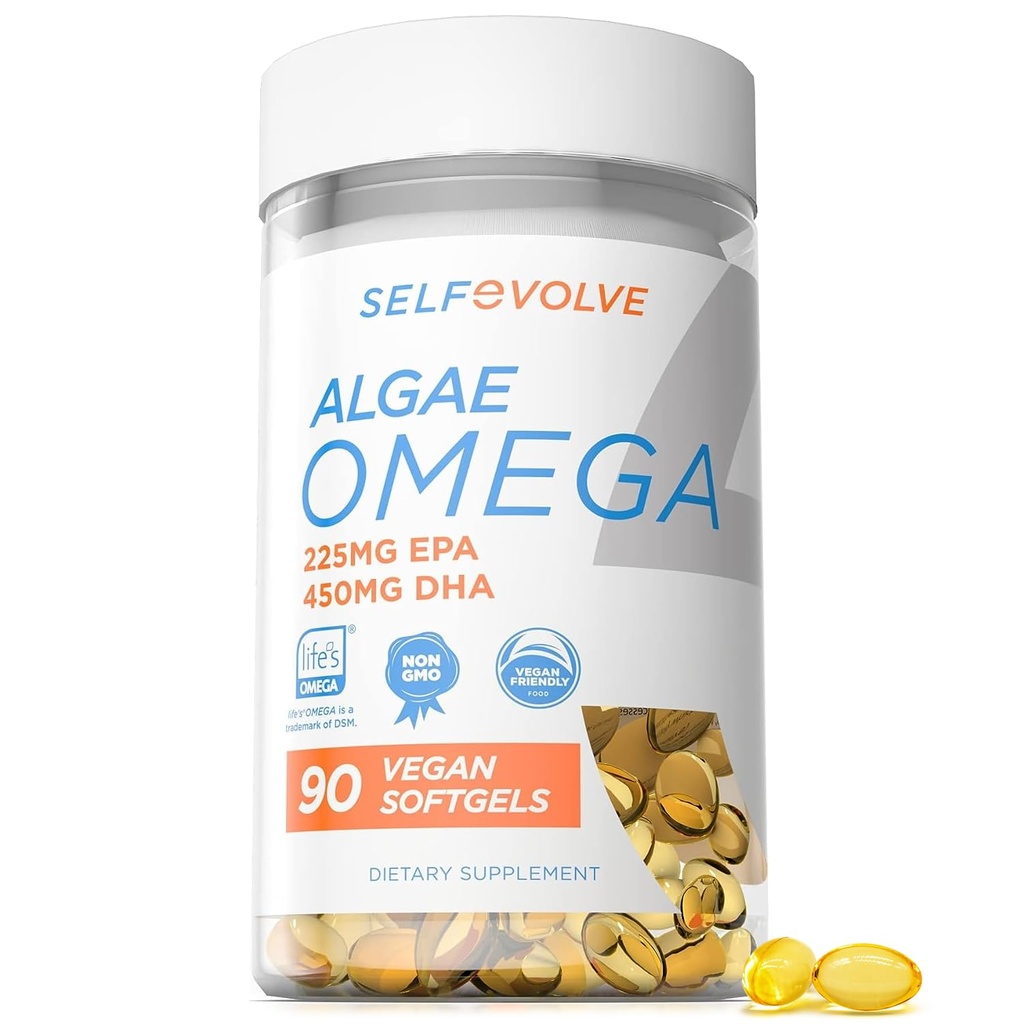 Algaeオメガ3 1,500mg - 特許取得済みのライフオメガ3のビーガンサプリメント - 高用量EPA&DHA - 魚油よりも優れています - 心、脳、関節の健康をサポート - 90ビーガンSoftgels
