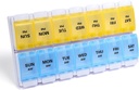 Sukuos AM PM 週刊ピルオーガナイザー 7 日, 2 回簡単なプッシュボタン付き薬ピル ボックス, BPA 魚油/サプリメントのための無料のビタミン ケース, 掃除が簡単 (Yellow&Blue)