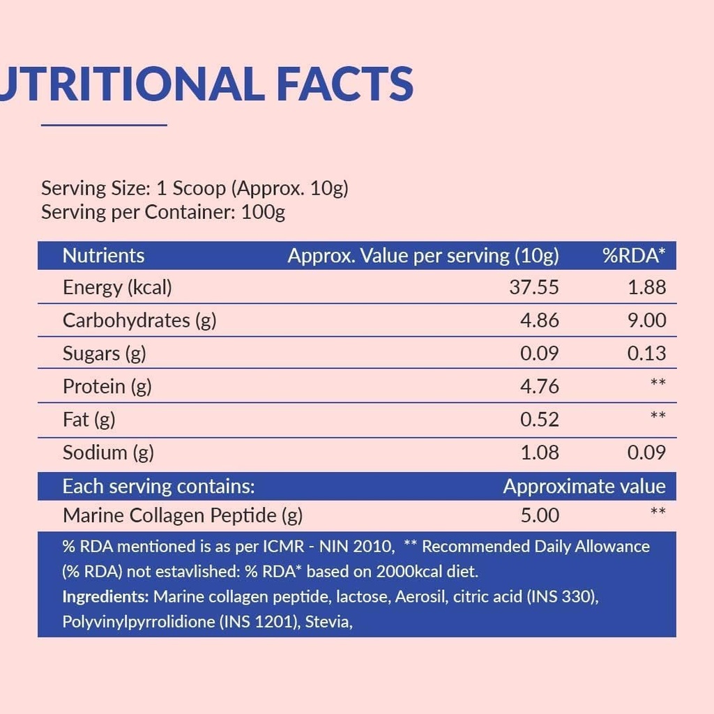 女性・男性向けコラーゲンマリノ - 肌・ヘア・ネイル・ジョイント用純水分解マリンコラーゲンパウダー | 皮膚水和 |- 100 GM (1個入)