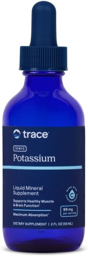Trace Minerals Ionic Potassium - Supplement with Potassium & Magnesium - Liquid Supplement to Aid Easy Mineral Absorption - Healthy Brain & Muscle Function Support Supplement - 2 fl oz (33 Servings)