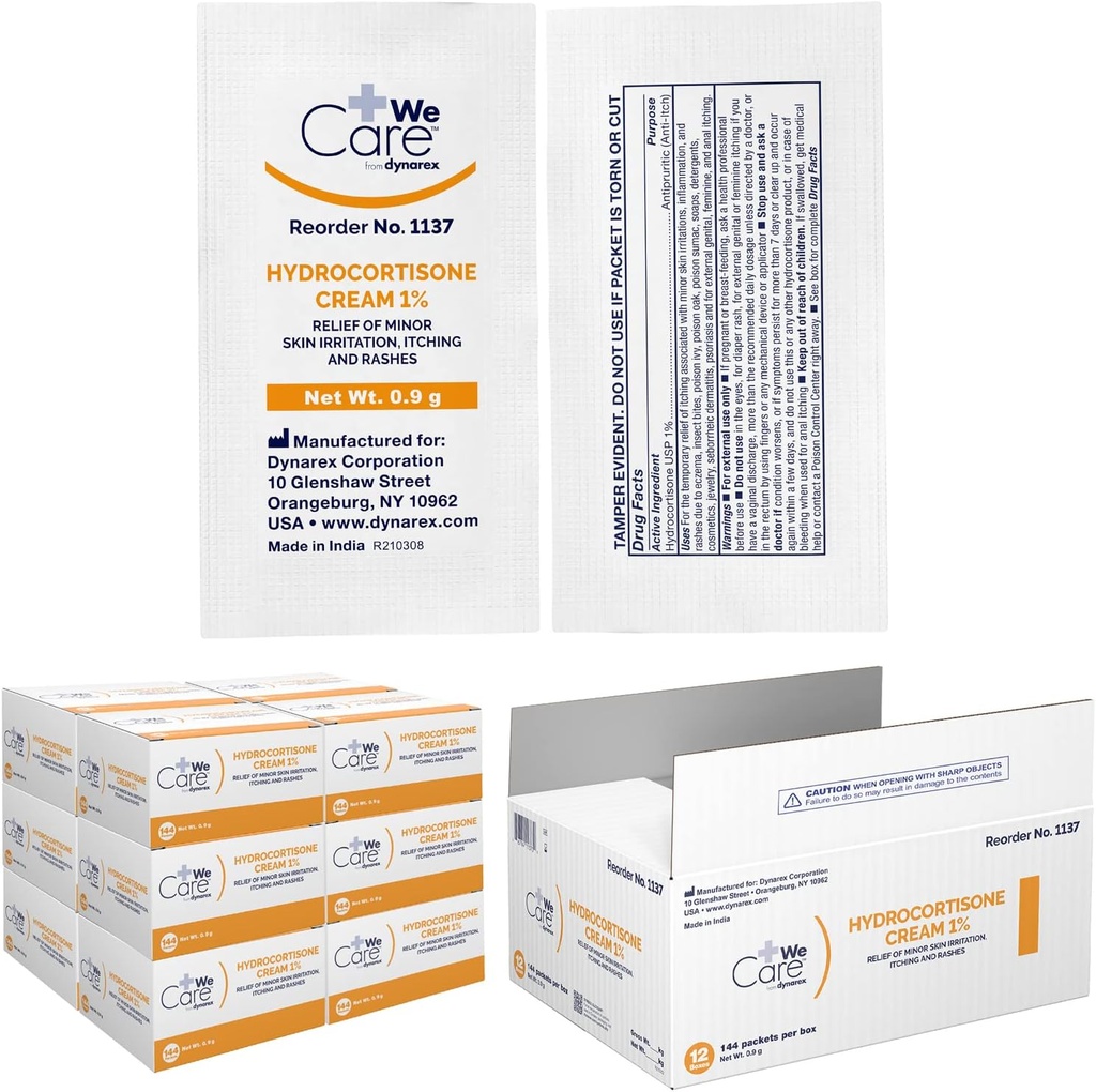 Dynarex Hydrocortisone クリーム - マイナースキンのかゆみ、発疹、苛立ちの一時的な救済のための Topical Anti-Itch Hydrocortisone 軟膏 - ポータブル、外部使用のみ - .9g パケット