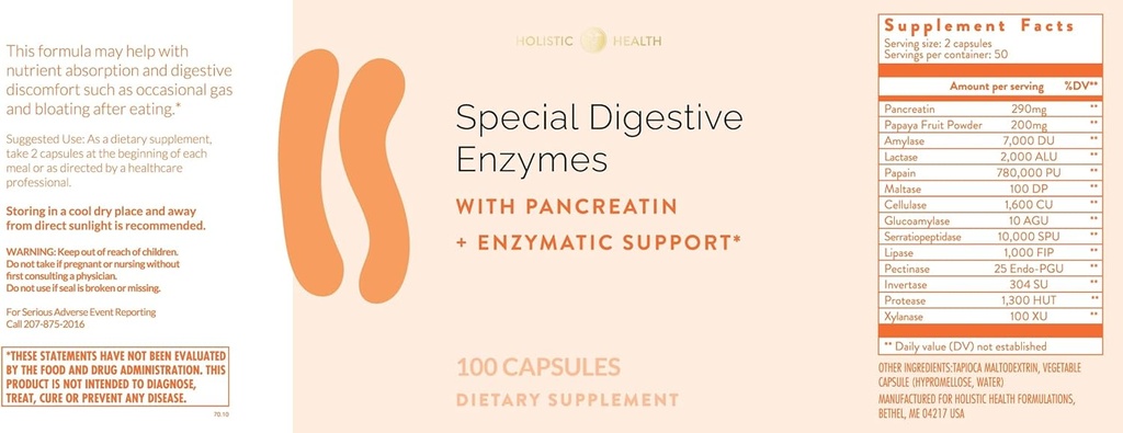 総合的な健康の特別な消化酵素100のカプセル