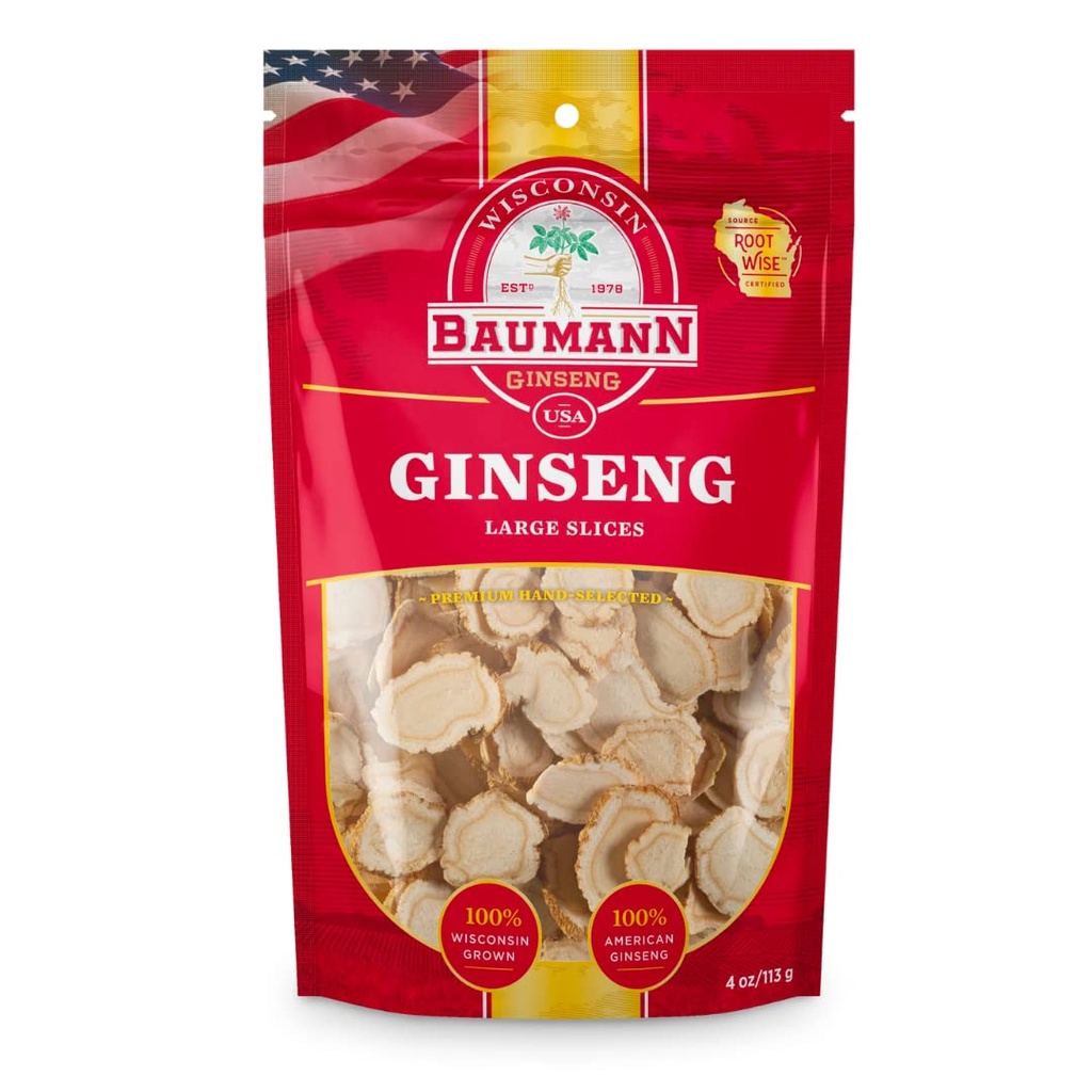 Baumann WisconsinのGinseng -大きいシミズ4のoz - 100%の自然なPanaxのGinsengのハーブ、免疫サポートのための純粋な乾燥されたアメリカのGinseng、高められた焦点およびエネルギー