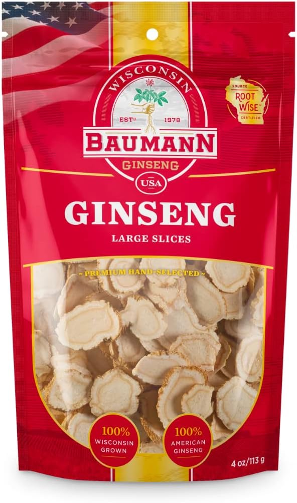 Baumann WisconsinのGinseng -大きいシミズ4のoz - 100%の自然なPanaxのGinsengのハーブ、免疫サポートのための純粋な乾燥されたアメリカのGinseng、高められた焦点およびエネルギー