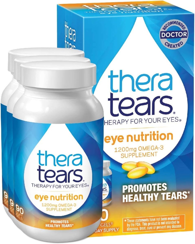 TheraTears 1200mg Omega 3 サプリメント 目栄養、有機亜麻仁トリグリセリドフィッシュオイルとビタミンE、90 カウント(パック3)
