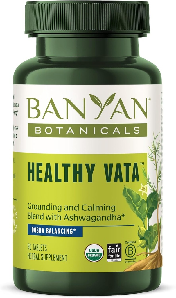 Banyan Botanicals Healthy Vata - Ashwagandha、Shatavari&Calmとバランスの取れたウェルビーイングのための他のアーヴェーダハーブと有機ハーブサプリメント* - 90タブレット - 非GMO持続的に供給ビーガン