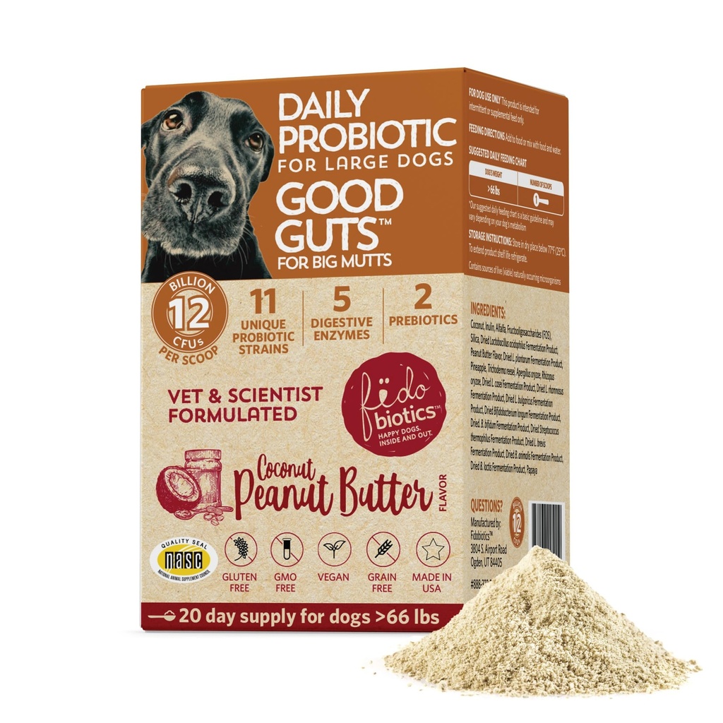 Fidobiotics犬のための大きいMutts Probioticsのためのよいガッツ、12のBillion CFUs、11の緊張、5つの消化器系酵素、2のプレバイオティクス、犬のための消化管のガットの健康、大人及び子犬のプロバイオティクスの補足(20日)
