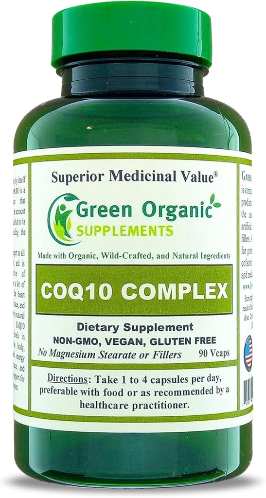グリーンオーガニックは、Coq 10コンプレックス、Ubiquinone、90 VCaps、高吸収性、非GMO、グルテンフリー(シングル)を補います