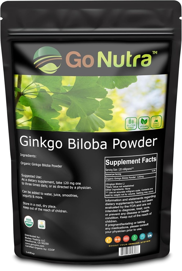 Nutra Organic Ginkgo Biloba Powder 8 oz. | ピュア・ギクゴ・ビルバサプリメント, 銀杏葉パウダー, (8oz.)
