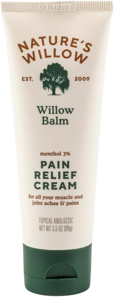 Nature's Willow Willow Balm Natural Pain Relief Cream for Muscles & Joints | Fast-Acting with Willow Bark & Menthol | Free from Artificial Fragrances & Dyes | 1-Pack | 3.5 fl oz