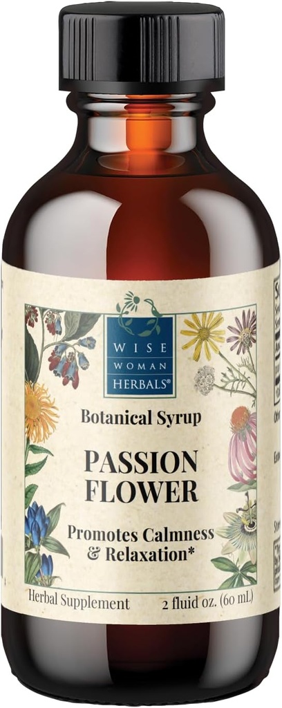 Wise Woman Herbals Passionflower Botanical Syrup (Formerly Solid Extract) 4:1, Alcohol-Free Extra Strength, Sleep Aid, Eases Tension, Supports Calm Mood & Restful Sleep, Pure Non-GMO, 4 Fl Oz