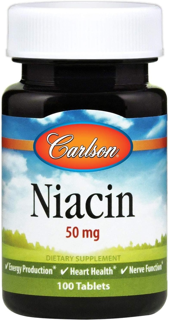 カールソン - Niacin、50のmgは、コレステロール代謝、エネルギー生産、心の健康、神経機能、100のタブレットを支えます