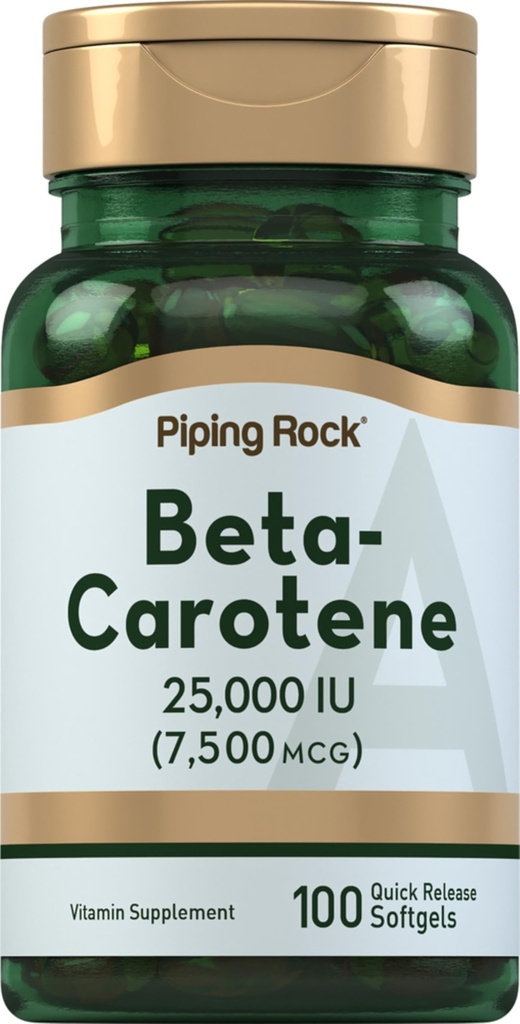 Piping Rock Beta Carotene 25000 IU Softgels | 7500 mcg | 100 Count | Vitamin A Supplement | Non-GMO, Gluten Free