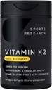 ココナッツオイルとスポーツリサーチビタミンK2 MK7 180mcg - 60 Veggie Softgels - ビーガン認定、非GMO検証&グルテンフリー