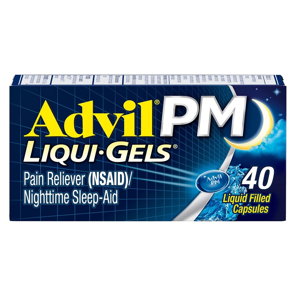 Advil PM Liqui-Gelsの痛みのRelieverおよび夜間睡眠の援助、痛みの軽減のためのIbuprofenの痛みの薬および睡眠の援助のためのDiphenhydramine HCL - 40の液体によって満たされたカプセル-大学に戻る