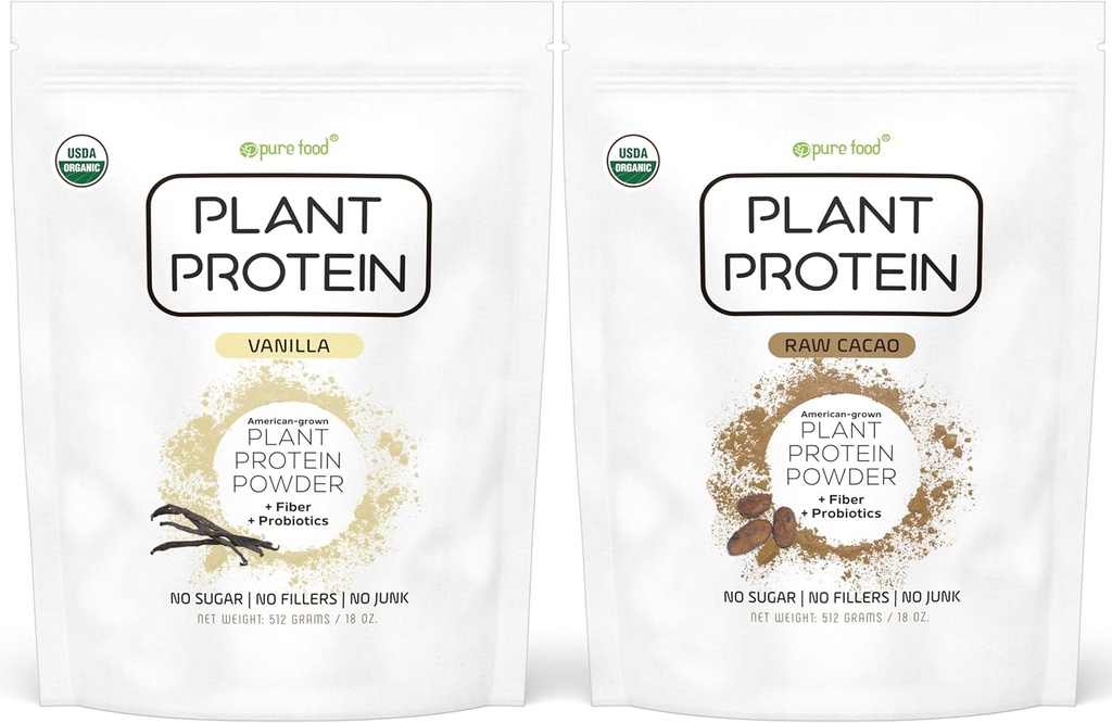 純粋な食品:植物は、プロバイオティクスとタンパク質粉末を基づかせていました | オーガニック, クリーン, すべての自然, ビーガン, ベジタリアン, 全スーパーフード栄養補助食品添加物なし | ケト (バニラ + チョコレート)