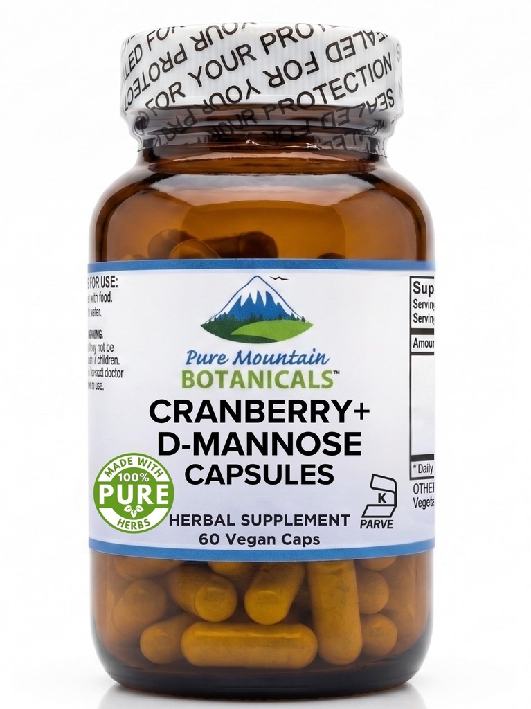 純粋なマウンテン植物クランベリーDマンノーカプセル - 60コッシャービーガンキャップ - 1000mg Dマンノーズとクランベリー濃縮プラスビタミンC