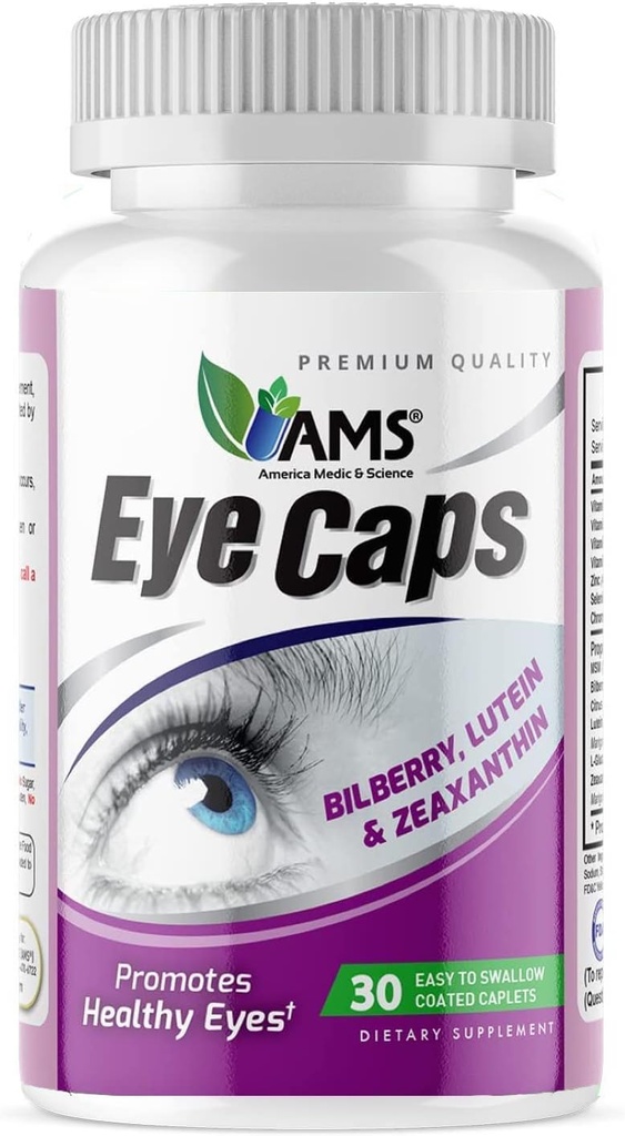 America Medic & Science EyeCaps (30 Caplets) | Dietary Supplement for Men and Women | Supports Vision Health | Enriched with Lutein, Zinc, Selenium, Chromium, and Vitamins A, C, E, and B2