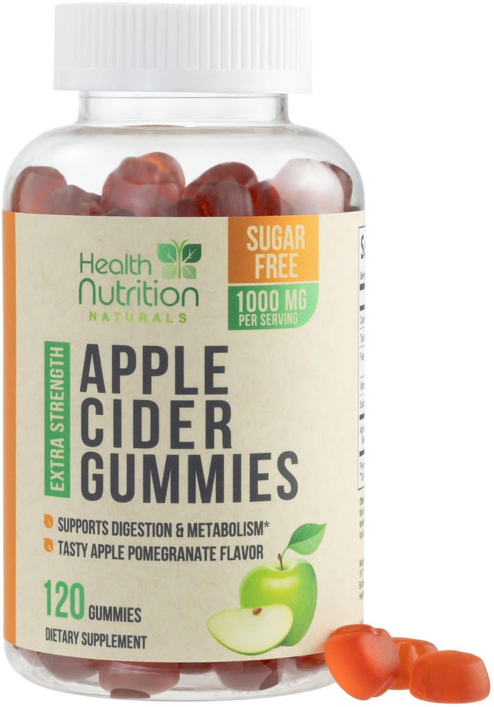 Apple Cider Vinegar Gummies Zero Sugar - Max Strength ACV Gummy Vitamins - Vitamin B12 & The Mother - Metabolism & Energy Support - Vegan Apple Cider Vinegar Gummy Supplement - Non-GMO - 120 Gummies