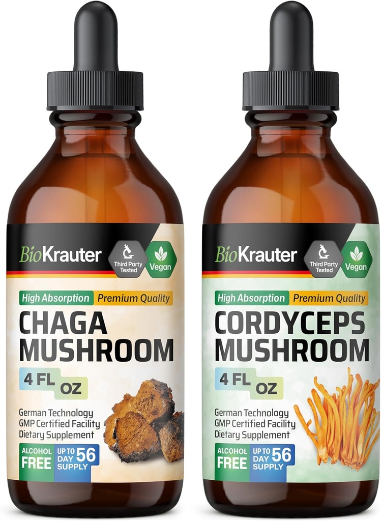 BIO KRAUTER チャガ マッシュルーム 4 Fl. Oz. & Cordyceps マッシュルーム 4 Fl. Oz.