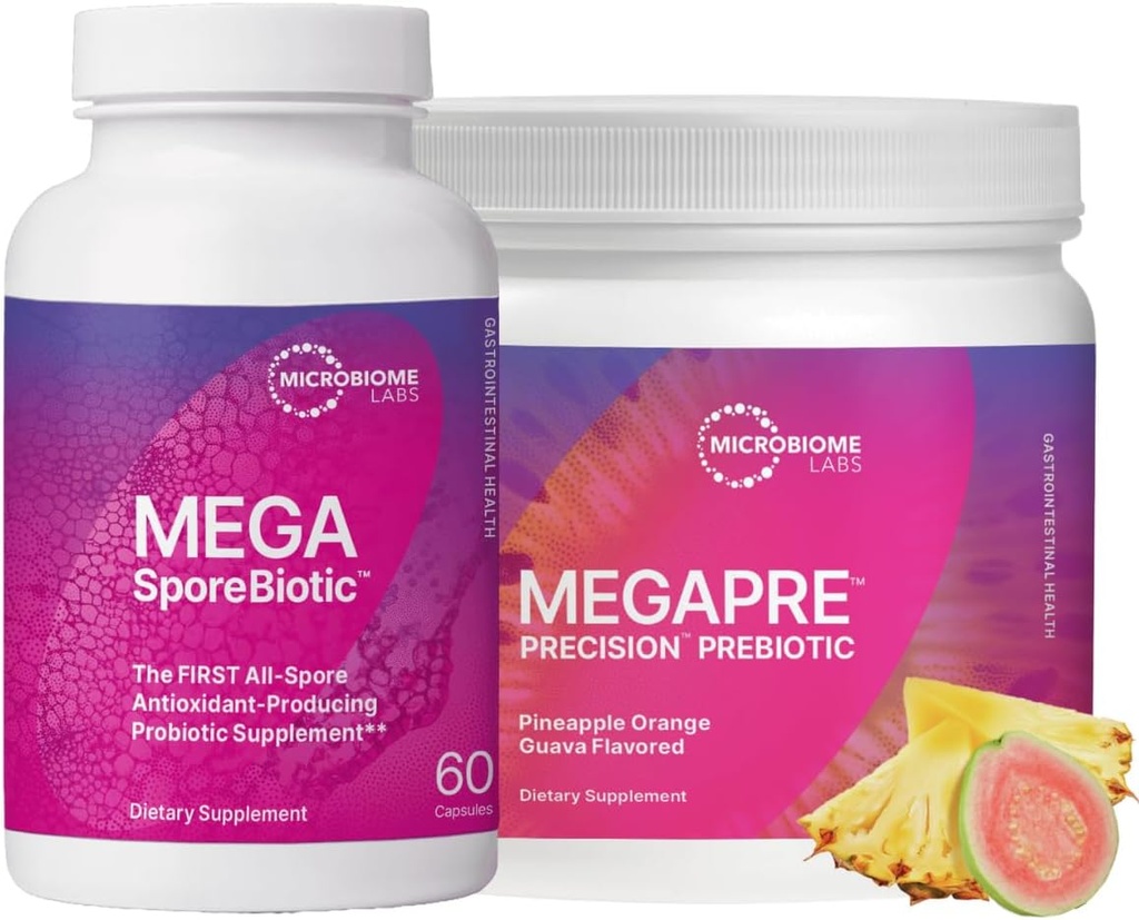 Microbiome Labs MegaSporeBiotic(60カプセル) + MegaPre(5.5オンスパウダー) プロバイオティックプレバイオティックバンドル - プレバイオティックファイバーパウダーとスポーリングプロバイオティクス
