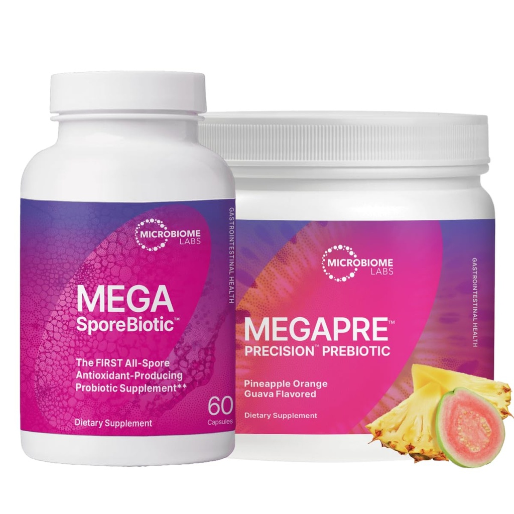 Microbiome Labs MegaSporeBiotic(60カプセル) + MegaPre(5.5オンスパウダー) プロバイオティックプレバイオティックバンドル - プレバイオティックファイバーパウダーとスポーリングプロバイオティクス