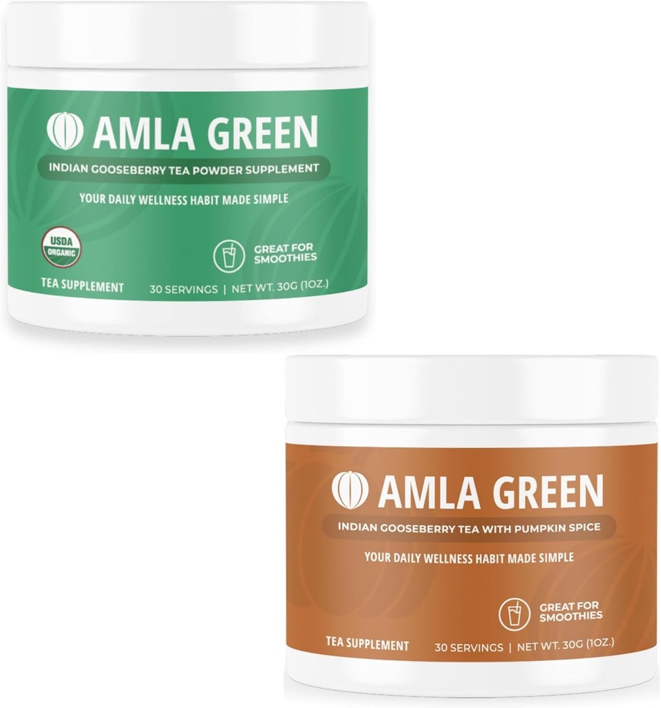Amlaパウダー&グリーンティースーパーフードは、インドのグーズベリー&カボチャスパイス、オーガニック、ビーガン、30サービングSKU:GB-HB-30