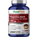 NusaPure Magnolia Bark 20:1 エキス, 250 mg 5,000 mg 200 ビーガンカプセル非GMO