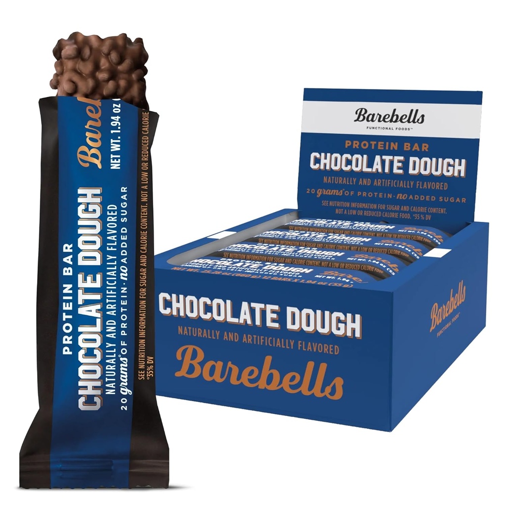 Barebells Protein Bars Chocolate Dough - 12 Count, 20g High Protein Treats - Chocolate Nutrition Bar with 1g Total Sugars - On-The-Go Breakfast or Post-Workout Snack