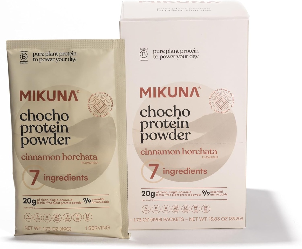 ミクナチョコスーパーフードプロテイン、植物ベースのプロテインパウダー - 完全菜食主義者、グルテンフリー、3gネットカーブまたはそれ以下、バイオ利用できる、非分離(8サービング、シナモンホチャット)
