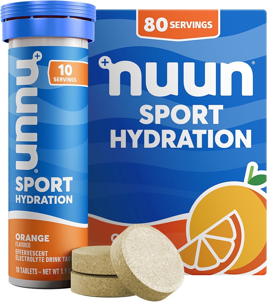 Nuunのスポーツ マグネシウム、カルシウム、カリウム、塩化物及びナトリウム、グルテンフリー及びビーガン、オレンジ、8パック(合計80のサービング)が付いている電解物のタブレット