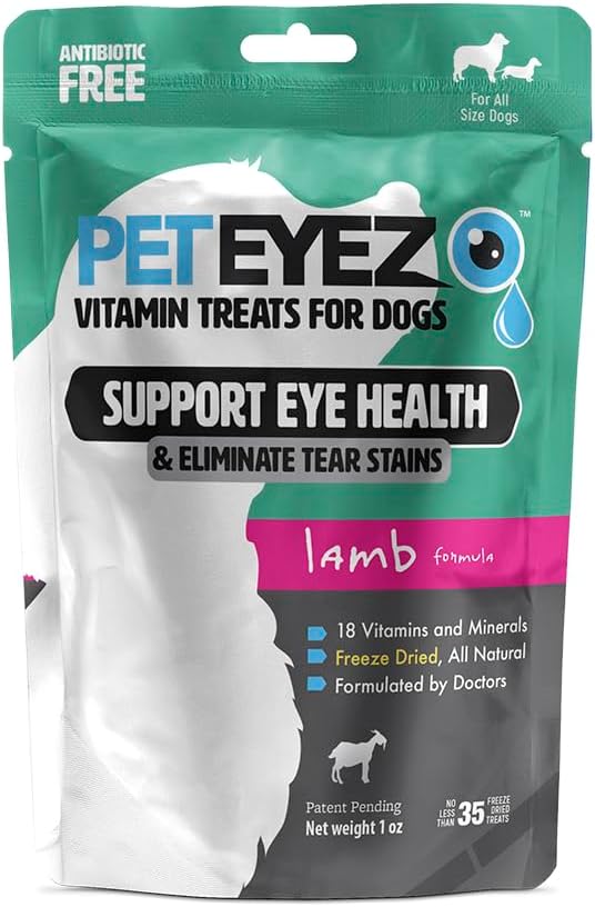 PetEyez の破損の汚れの除去剤のビタミンは犬のための御馳走-サポート目の健康及び軽減のかゆみ及び破損の汚れの蓄積- 100% の自然な犬はスーパーフード、酸化防止剤及び栄養素-子羊の味- 1oz を扱います