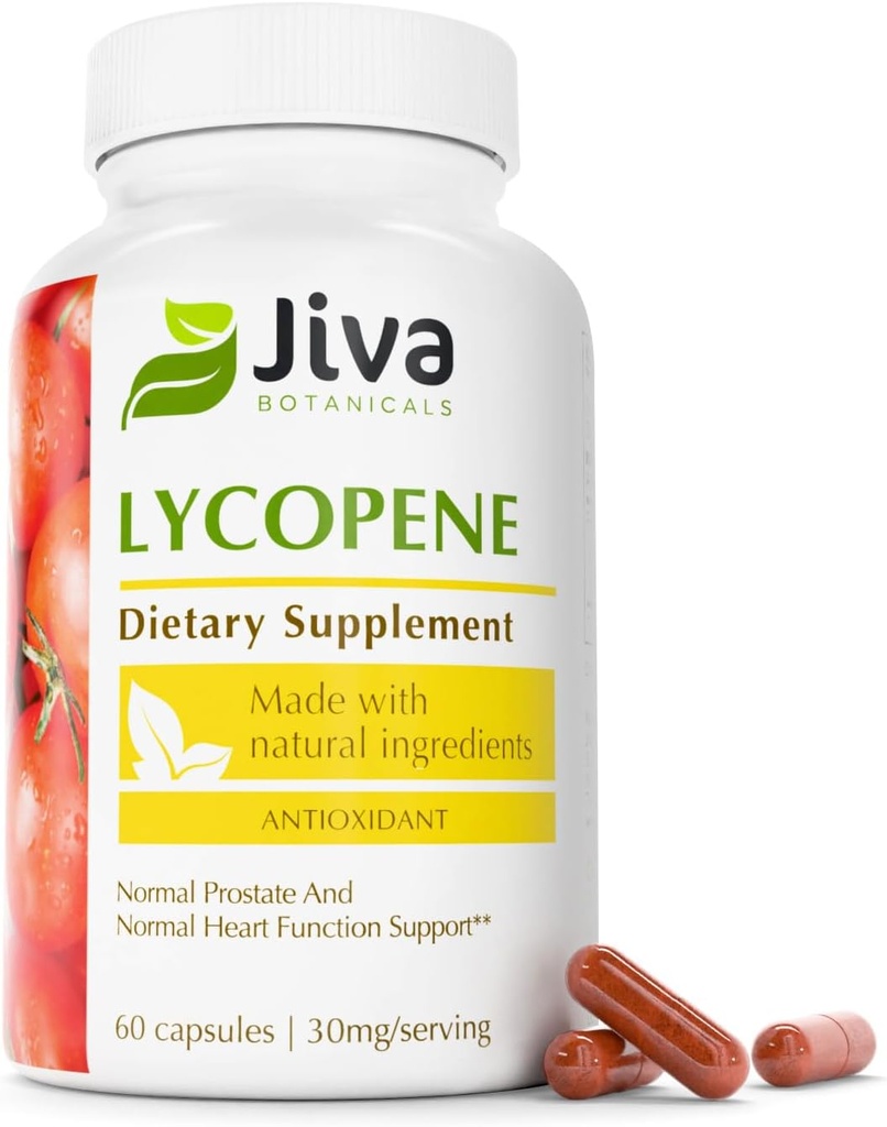 Jiva Botanicals Lycopene Supplement 30mg - 正常な前立腺および心の健康サポートのための酸化防止サポート - トマト抽出物からLycopene - 米国製 - 非GMO、ビーガン - 60カプセル