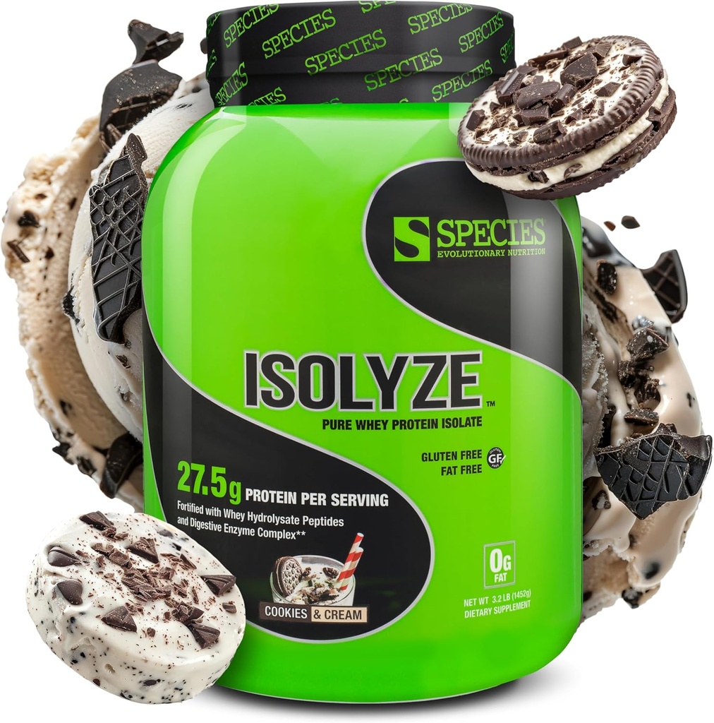 Speciesの栄養物のIsolyzeの乳蛋白質の粉、筋肉建物のための100%のWheyの隔離剤、スコップごとの27.5g蛋白質、砂糖及び低脂肪無し(クッキー及びクリーム、44のサービング)