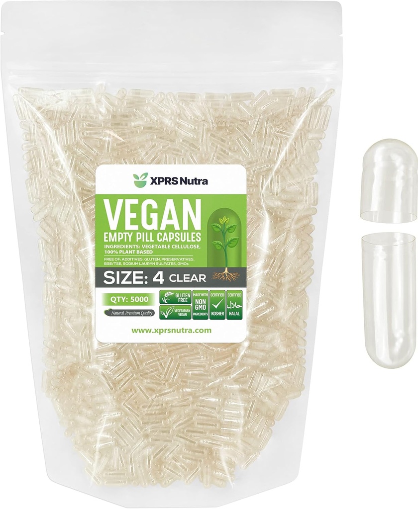 XPRSのNutraのサイズ4の空のカプセル-5000の計算の小さい明確な空のビーガン カプセル-DIYの野菜カプセルの詰物-満たされたD-It-あなた自身の野菜の丸薬は補足のための帽子をおおいます