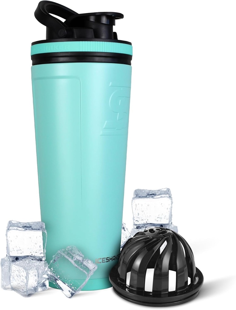 アイスシェーカー絶縁ステンレスシェーカーボトル | 36oz, ミント | 30時間冷え | ツイストオン攪拌機付き断熱カップ | たんぱく質シェイクス、水、スムージー、カクテル用無臭ボトル