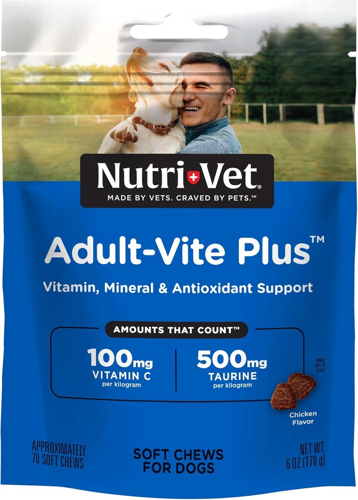 Nutri-Vet 大人-Viteプラス犬マルチビタミンソフト咀嚼、ビタミンミネラルと抗酸化剤を備えた毎日の犬のサプリメント、皮膚、免疫、関節、および腸の健康、おいしいチキン風味、70カウントをサポート