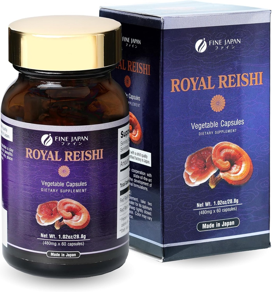 FINE JAPAN Organic Reishi Mushroom Capsules-Organic Mushroom Extract Supplement to Boost Your Immune System Health Dynamic Mushroom - 60 Capsules
