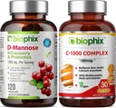 Biophix D-Mannoseプラスクランベリープロバイオティクス1000 mg 120 Vcaps - 無料のビタミンC-1000 30錠 - 尿膀胱トラクト健康と消化ウェルビーイングをサポート