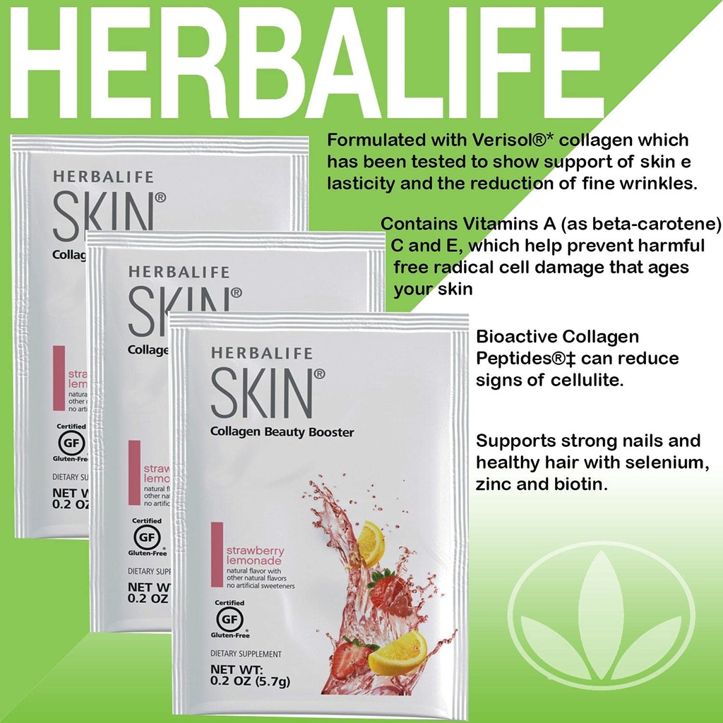 Herbalife Skin Strawberry Lemonade 30 Packets (5.7G) Skin Collagen Beauty Booster: No Artificial Flavor, No Artificial Sweeteners, Gluten-Free