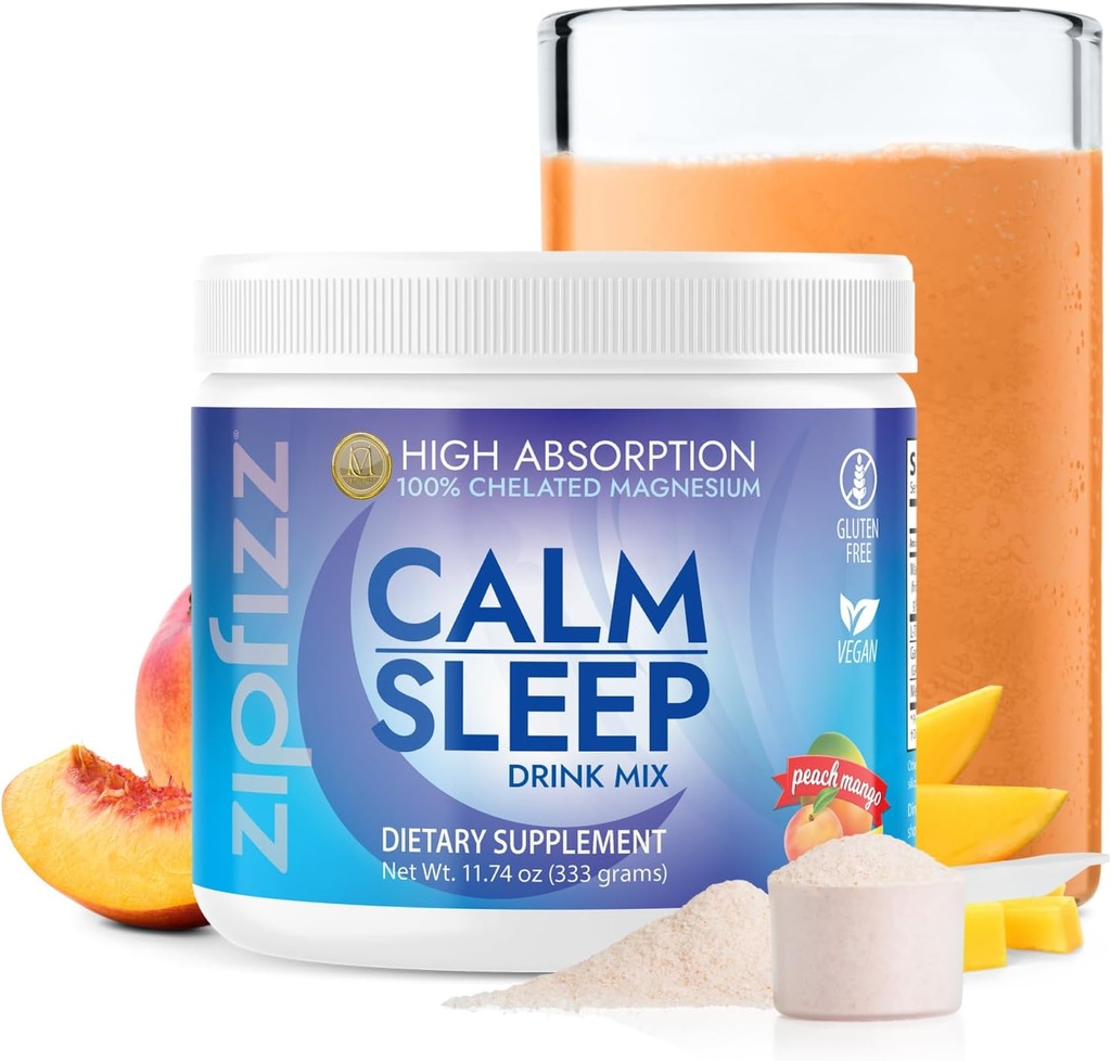 Zipfizz Nightly Calm & Sleep Supplement Powder, Peach Mango, 12.3 oz (30-60 Servings) | Natural Sleep Aid For Kids & Adults | Contains Magnesium, Melatonin, L-Theanine | Relaxation & Mood Enhancement
