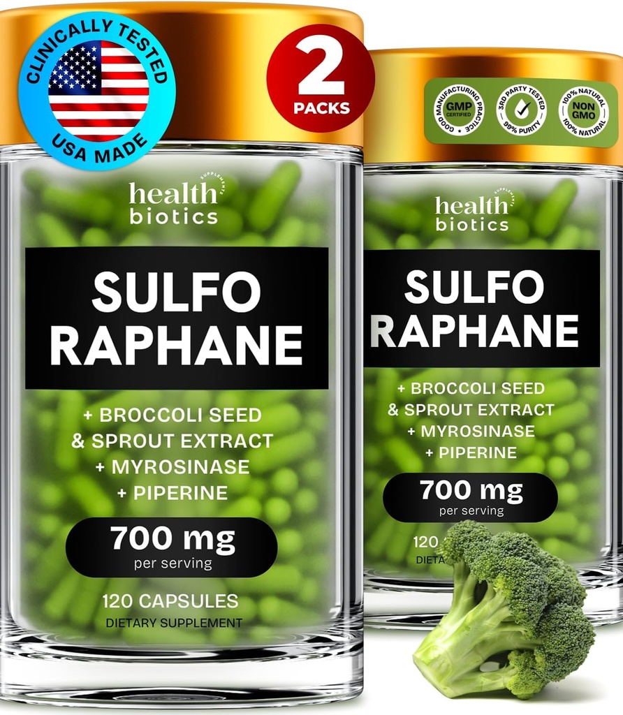 Sulforaphane Supplement Organic Broccoli Sprouts | 安定化スルフォラファンキッズ&大人 | ブロッコリー・フローレット&シード | 有機硫黄サプリメント 240 丸薬 | 2 パック