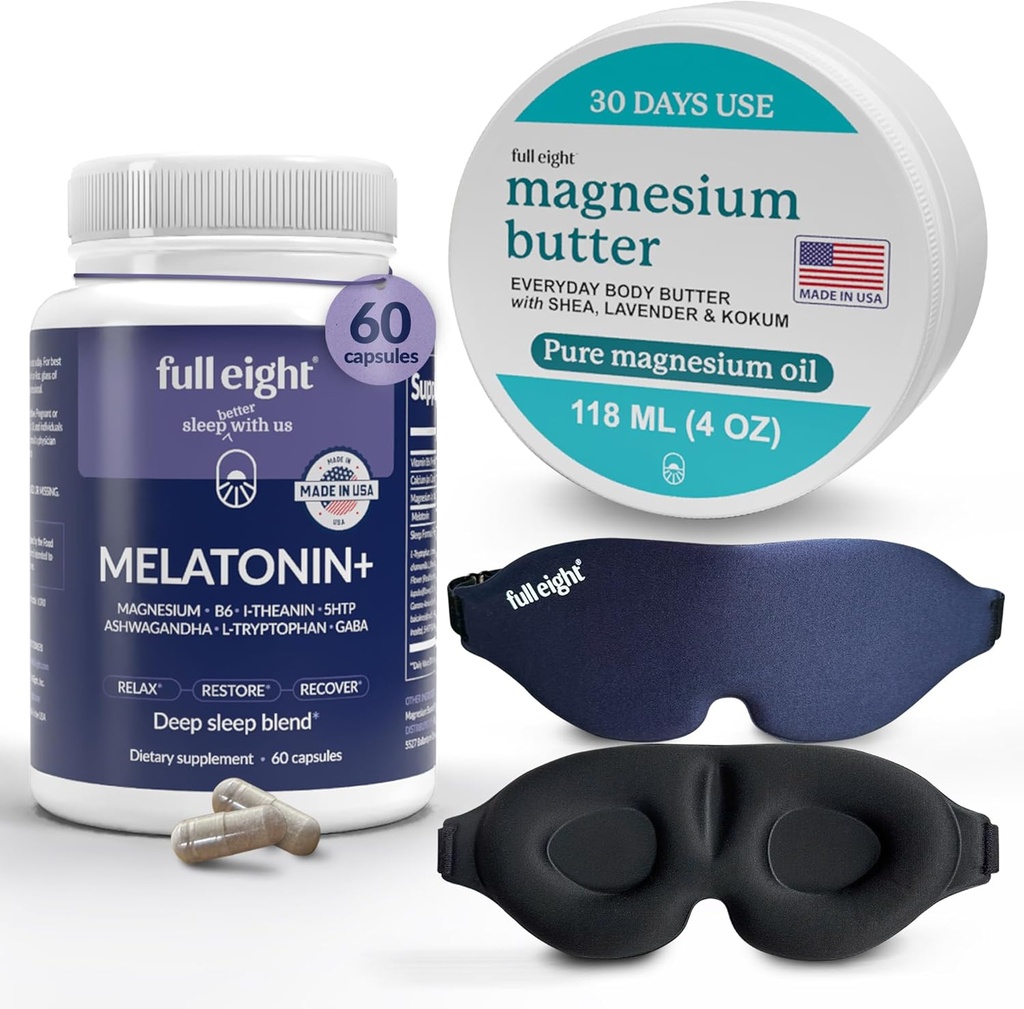 睡眠の束:睡眠のマスク、Melatonin+の速い分解のMelatoninを妨げる3Dライトは60のカプセルを補います、および10個の足のためのマグネシウム ボディ バター及び堅い筋肉、4ozのクリーム