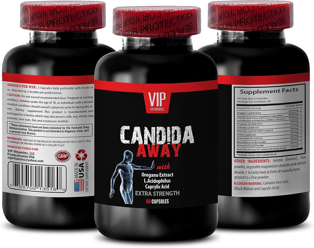 Immune System Booster - CANDIDA AWAY EXTRA STRENGTH FORMULA - DIGESTIVE AID - candida cleanse, candida support, candida overgrowth, candida supplement, candida complex, candida - 1 Bottle 60 Capsules