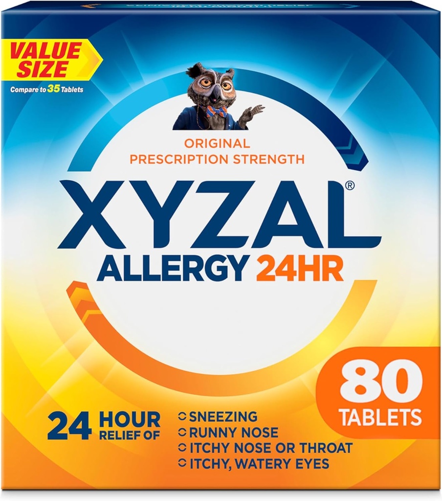 Xyzal 24時間のアレルギーの救助の薬、元の規定の強さのAntihistamine、LevocetirizineのDihydrochlorideのタブレット、5つのmg、80の計算