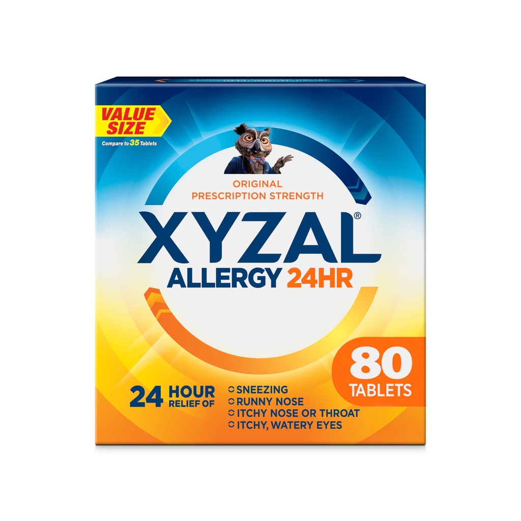 Xyzal 24時間のアレルギーの救助の薬、元の規定の強さのAntihistamine、LevocetirizineのDihydrochlorideのタブレット、5つのmg、80の計算