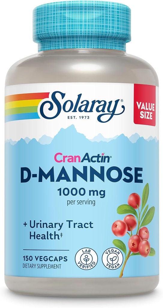 Solaray D-Mannose 1000mgとCranActinクランベリーサプリメント400mg、尿路健康&膀胱サポートカプセルビタミンC、ビーガン、60日保証、75給餌、150ベジーキャップ